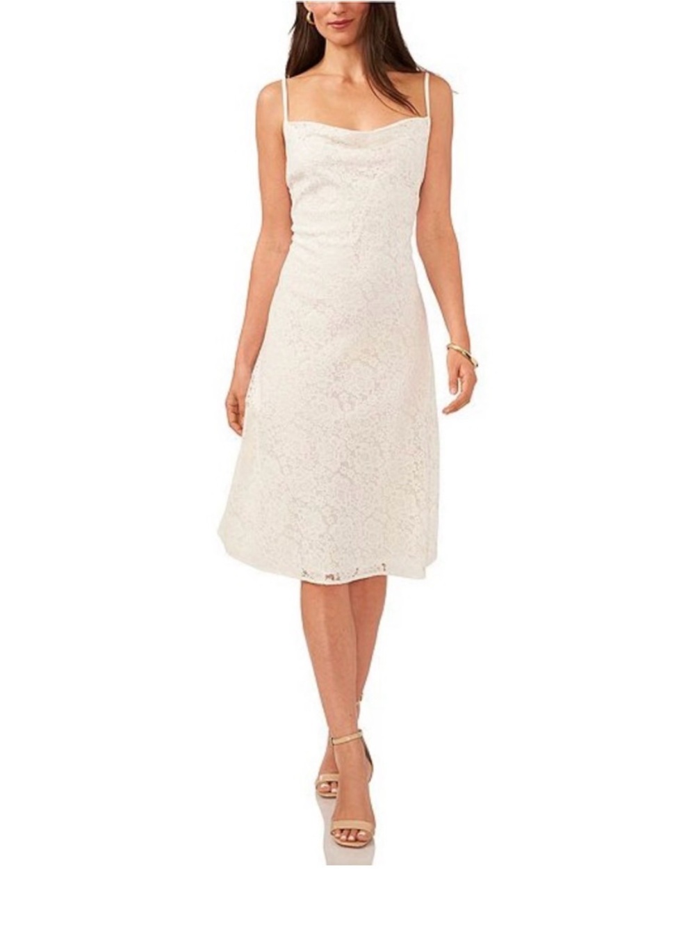1.STATE Lace Cowl Neck Midi Dress Sleeveless Adjustable Straps Ivory M NWT